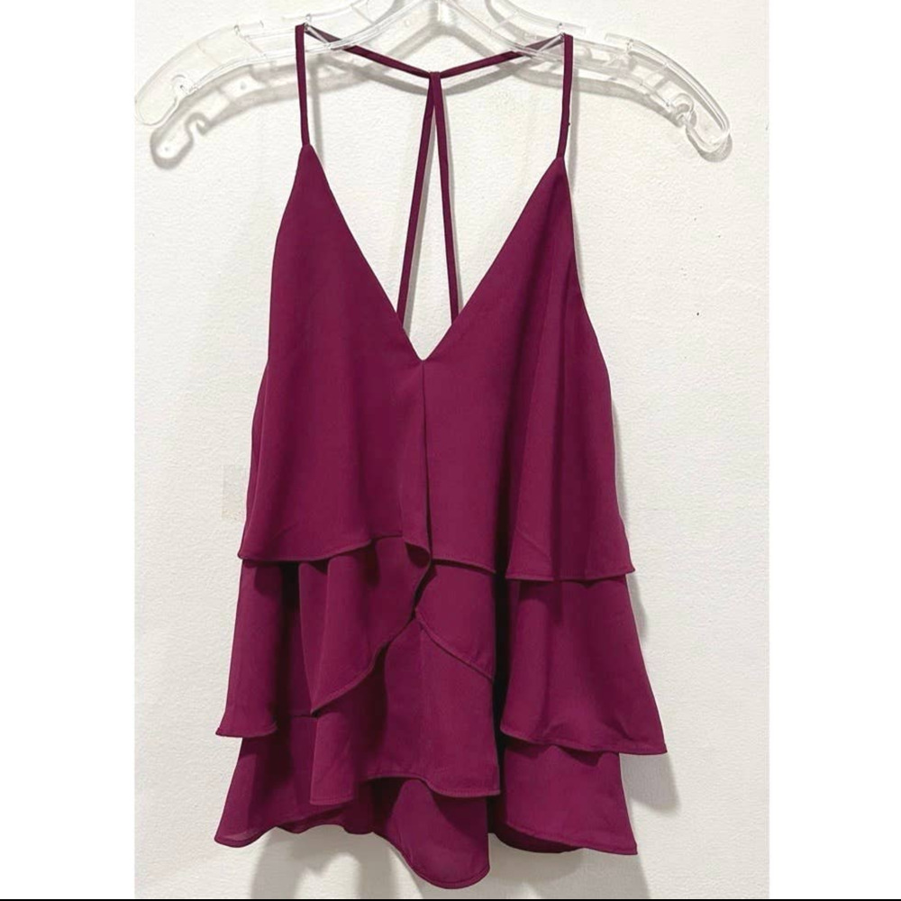 NWT: Express - Women's Ruffled, V-Neck, Racerback,  Plum Camisole (size S)